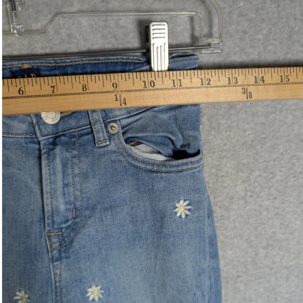 Gap 70s Flare Jeans Kids Size 10 Daisy Embroidered Hippie Boho Light Wash